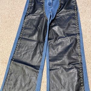 Nasty Gal Black and Blue Flare Jeans